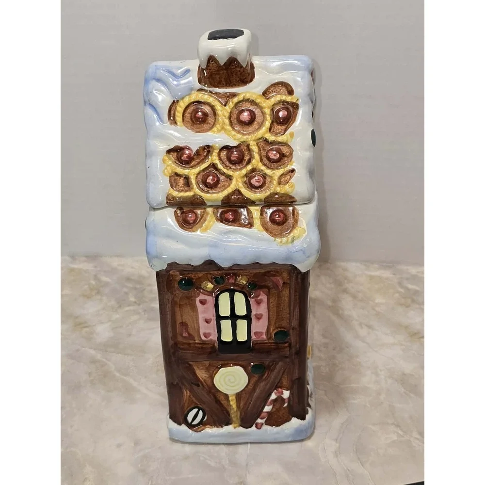 Ceramic Gingerbread House Cookie Jar GUC Christmas Cottage Decor 🎄‎